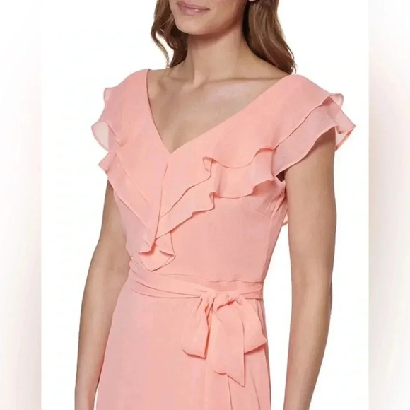 DKNY Womens Pink Zippered Tie Ruffled Chiffon Hi-lo Hem Flutter Sleeve Size 8 - Picture 4 of 8